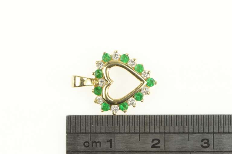 14K Yellow Gold Emerald Diamond Classic Heart Love Symbol Pendant