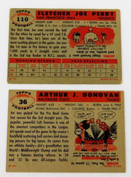 2 Topps 1956 Football Cards