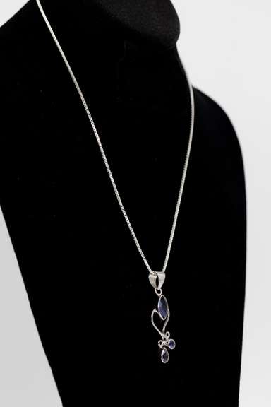 .925 Sterling Silver Pendant w/ Iolite Gem Stones 54mm x 15mm