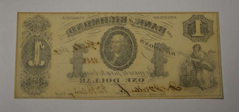 April 1862 bank Of Richmond $1, Lightly Circulated.