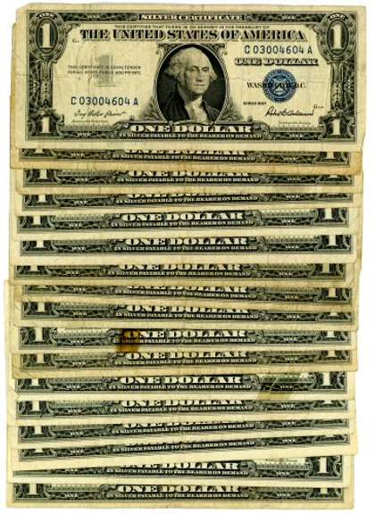 17 1957 $1 Blue Seal Silver Certificates