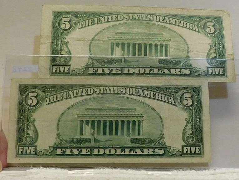 2 Notes: $5. 1953 & 1953-B Silver Certs almost Unc