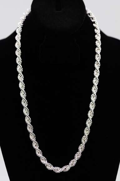 .925 Italian Sterling Silver 8mm Hollow Rope Chain 24 Inches