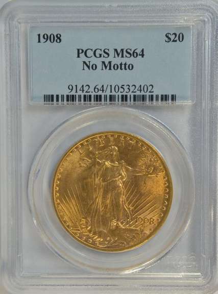 Super PCGS MS64 graded 1908 No Motto St. Gaudens $20 Gold