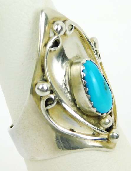 Vintage Wide Sterling Turquoise Ring, Size 6.5