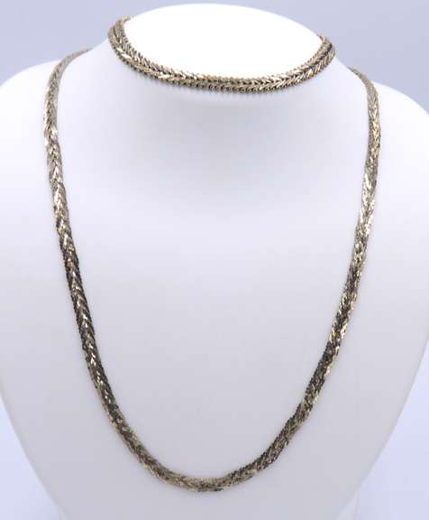 Set of Vintage Italian 925 Sterling Silver Braided Necklace with Bracelet
