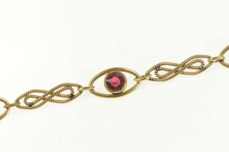 Gold Filled Ornate Retro Sim. Ruby Ornate Twist Link Bracelet