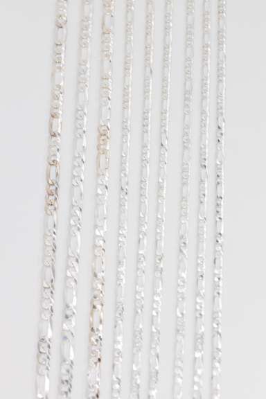 Sterling Silver - Italy Stamped - Super Flat Diamond-Cut Figaro Lot - 9 Chains - 5.4mm to 7.9mm Wide - 26 to 30 Inch