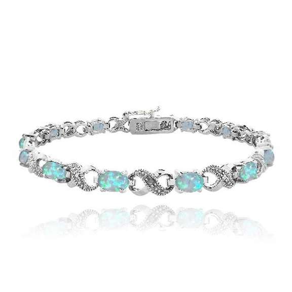 3ct Created Blue Opal & Diamond Accent Infinity Bracelet