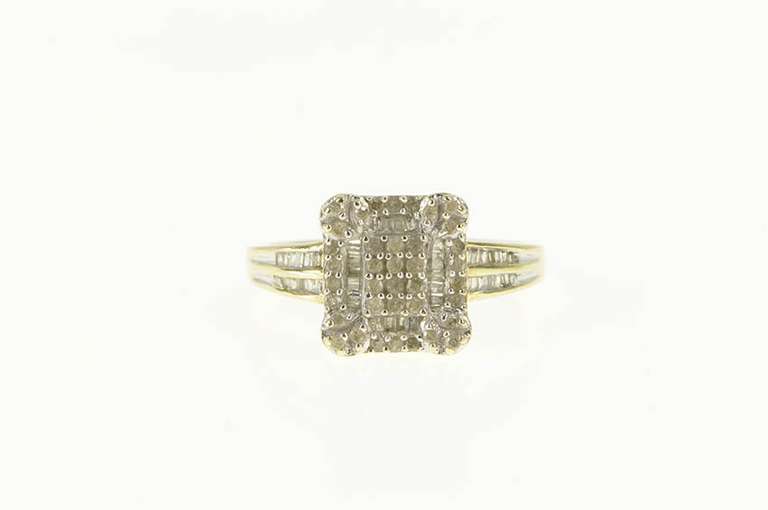 10K Yellow Gold 0.30 Ctw Squared Cluster Diamond Engagement Ring