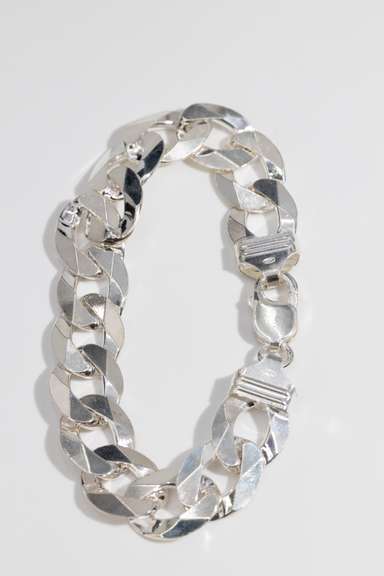 Italian .925 Sterling Silver 15mm Curb Link Bracelet 9 Inch