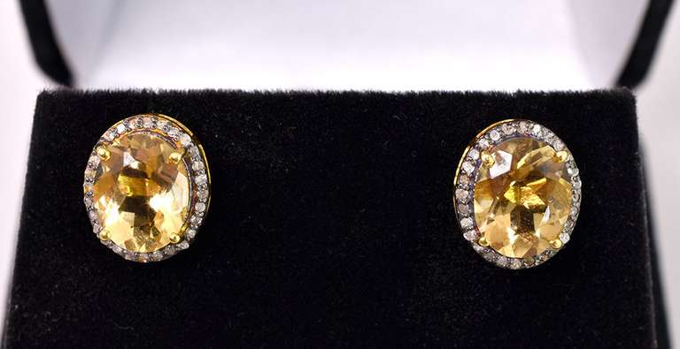 Elegant 5.00CTW Citrine & 0.50CTW Diamond Earrings in Gold Plated Sterling Silver
