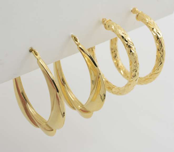 Two Pairs of Gold Hoop Earrings