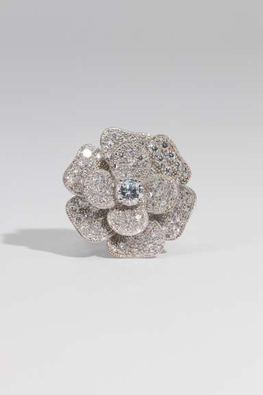 30mm Clear CZ Studded Flower Ring Size 8
