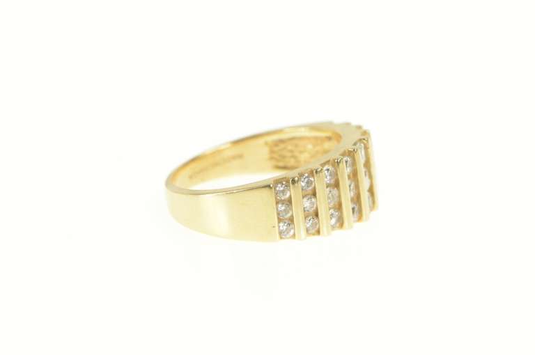 14K Yellow Gold Cubic Zirconia Row Channel Statement Band Ring