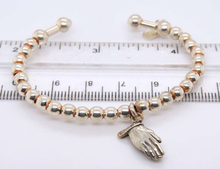 Italian 925 Sterling Silver Beads Cuff Bangle with Praying Hands