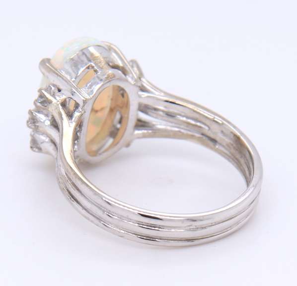 Lovely White Gold Created Opal and Diamond Ring