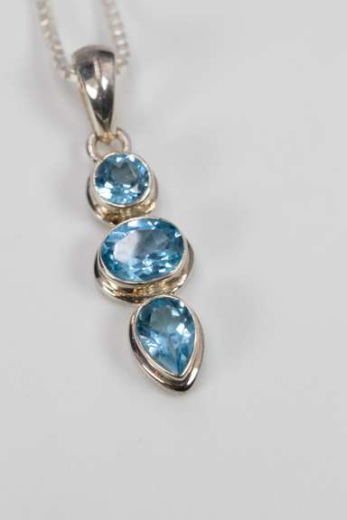Sterling Silver Natural Blue Topaz Gemstone Pendant