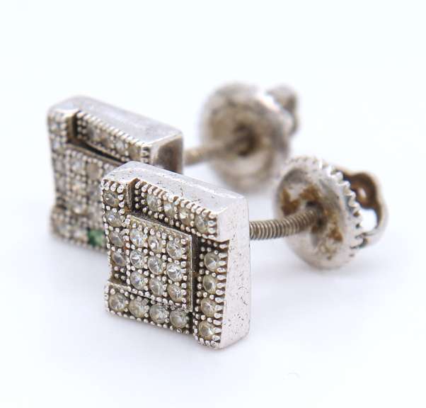 Vintage 925 Sterling Silver Cubic Zirconia Bangle with Cubic Zirconia Stud Earrings