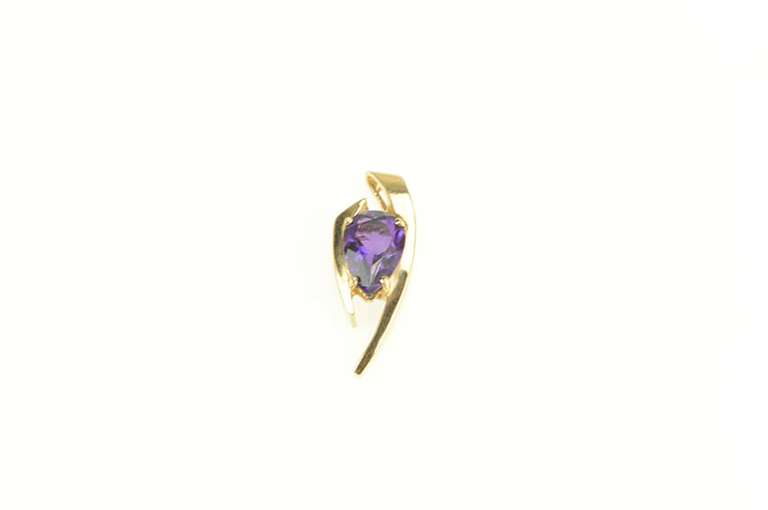 14K Yellow Gold Pear Amethyst Geometric Bypass Statement Pendant