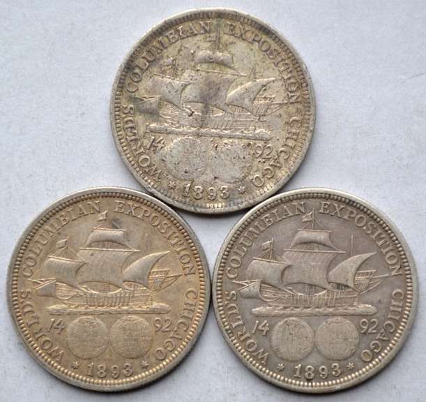 3 Raw 1893 Columbian Expo Halves