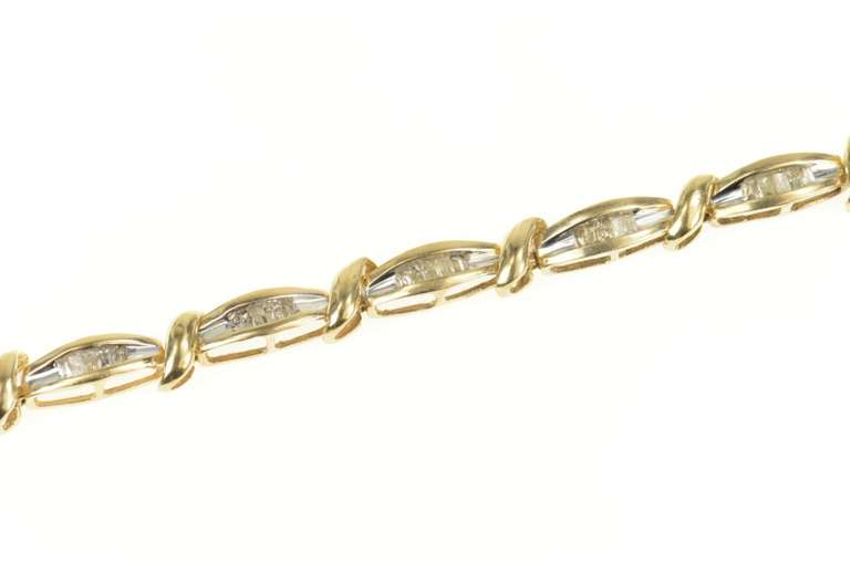10K Yellow Gold 1.00 Ctw Baguette Diamond Oval Link Tennis Bracelet