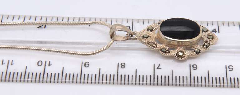 Vintage 925 Sterling Silver Black Onyx Pendant on Chain