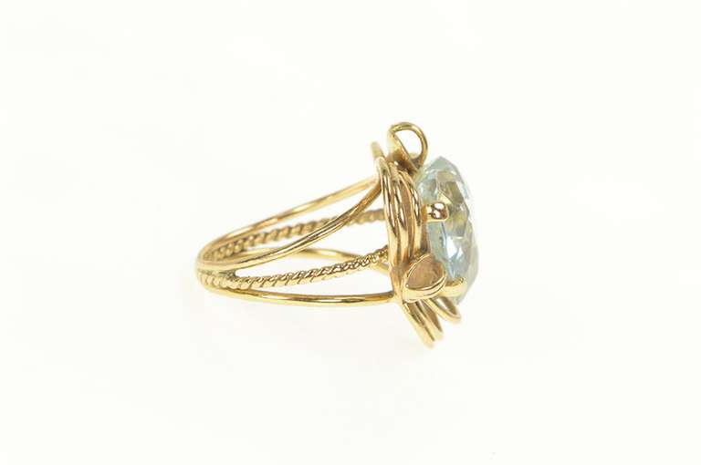 14K Yellow Gold 1950's Blue Topaz Ornate Heart Love Symbol Ring