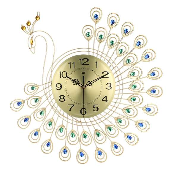 53x53cm Large 3D Gold Diamond Peacock Wall Clock