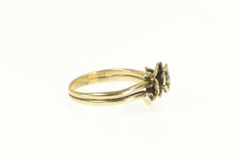 10K Yellow Gold Floral Diamond Rose Solitaire Ring