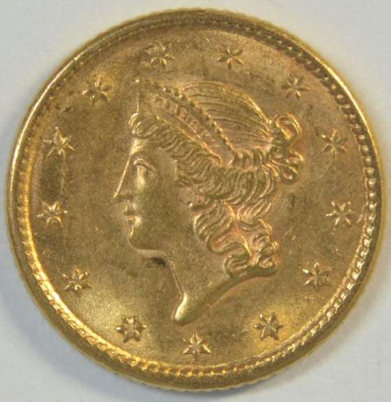 Lovely Mint State 1853 US Type One $1 Gold Piece. Full strike