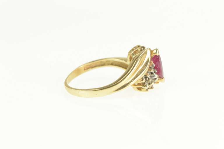 14K Yellow Gold Marquise Natural Ruby Diamond Cluster Bypass Ring