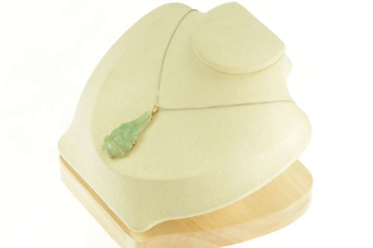 14K Yellow Gold Carved Chinese Jade Figure Statement Necklace