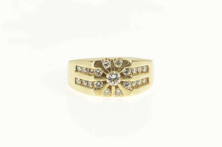 14K Yellow Gold 1.32 Ctw Diamond Rising Sun Men's Wedding Ring