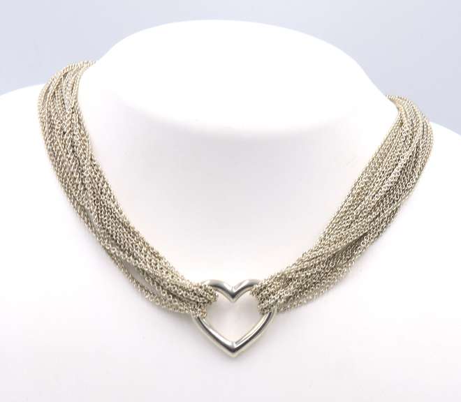 Tiffany & Co Mesh Multi Strand Heart Toggle Necklace