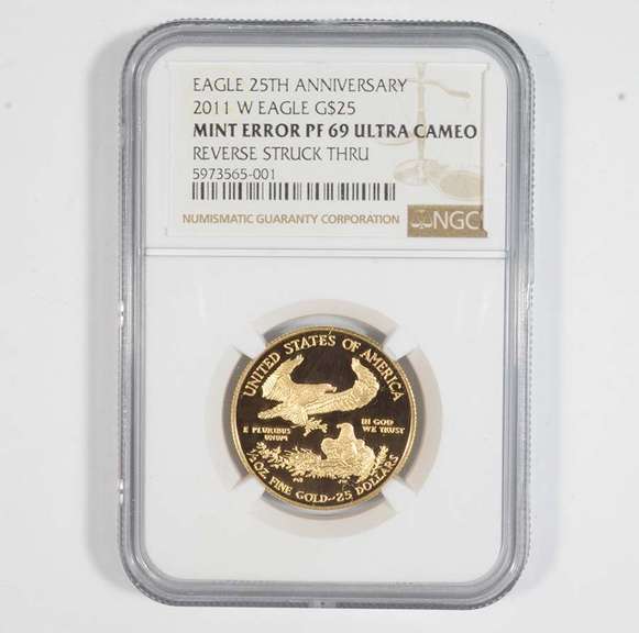 Error PF69UCAM 2011-W $25 Gold Eagle Rev Struck Thru Anniv NGC