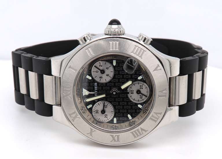 Cartier 21 Chronoscaph Quartz 32mm Black Rubber Strap Watch