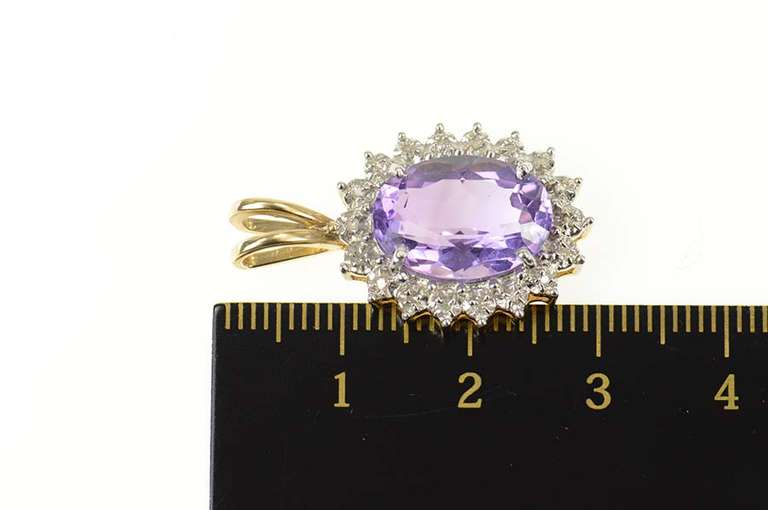 14K Yellow Gold Oval Amethyst Diamond Halo Statement Pendant