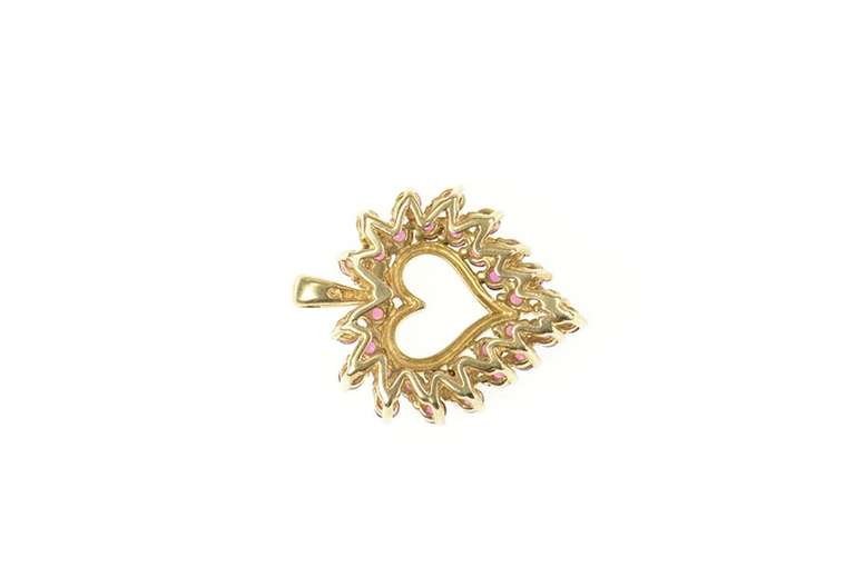 14K Yellow Gold Pink Tourmaline Cluster Heart Love Symbol Pendant