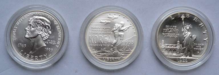 3 Modern Unc Silver Dollars