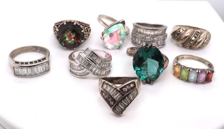 Vintage 925 Sterling Silver Group Lot of 9 Rings