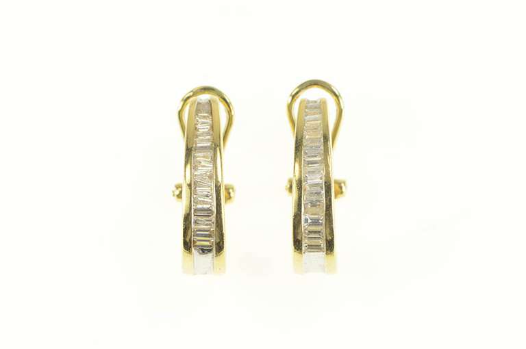 14K Yellow Gold 1.28 Ctw Baguette Diamond Hoop French Clip Earrings