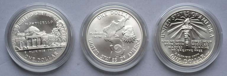 3 Modern Unc Silver Dollars