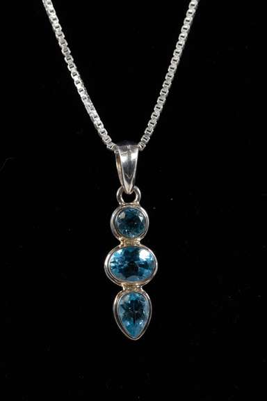 Sterling Silver Natural Blue Topaz Gemstone Pendant