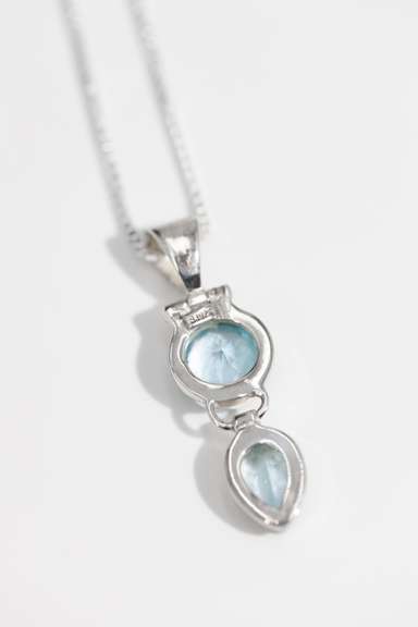 .925 Sterling Silver Pendant w/ Natural Blue Topaz Gem Stones 46mm x 14 mm
