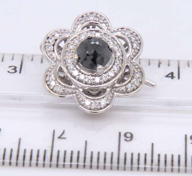 Gorgeous White Gold Black and White Diamond Flower Dangle Earrings