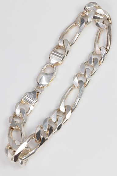 .925 Sterling Silver 10.9mm 3+1 Figaro Bracelet 10 Inches