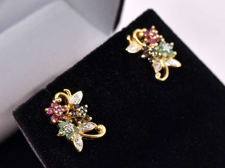 Vermeil Multi-Gem Flower Earrings