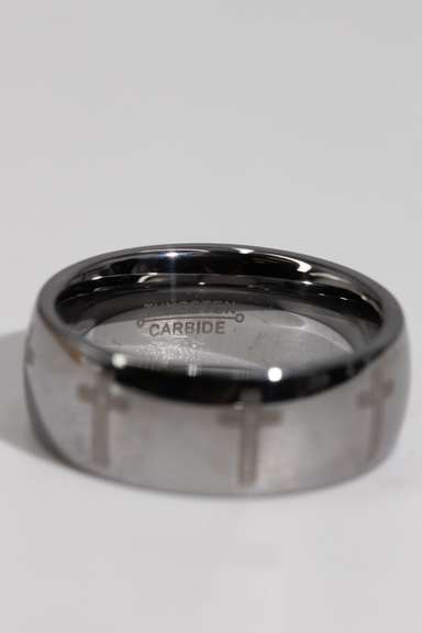 8mm Tungsten Carbide Wedding Band w/Laser Engraved Crosses Size 8