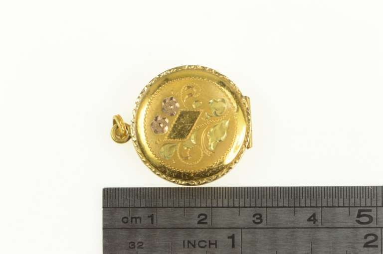 Gold Filled Ornate Floral Engraved Monogram Photo Locket Pendant